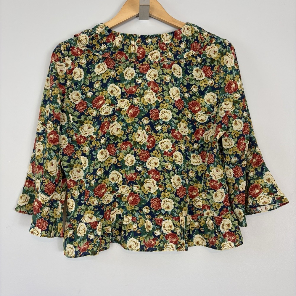Sézane Yseline Shirt Alicante Blue Print Sz 42 Silk Floral Ruffle - Picture 12 of 13